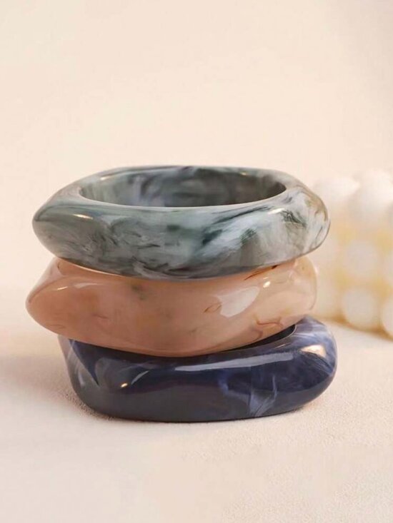 unb Jewelry - NWT Deadstock Vintage Marbled Acrylic Bangle Set – Chunky Acrylic Bracelets Stac